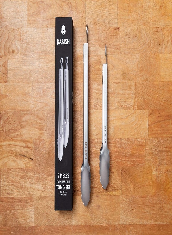 Babish 2-Piece Locking Kitchen Tongs Set - 12” & 9” Stainless Steel Cooking Tongs with Non-Slip Grip - Heavy-Duty BBQ, Grilling & Serving Tools - Image 3